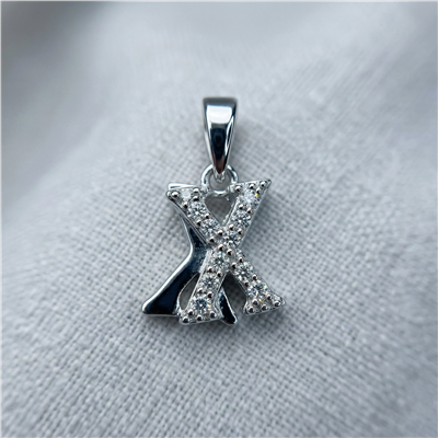 X Harfi Zirkon Taş Detaylı Kolye Ucu - Beyaz Altın Kaplama - 18 mm