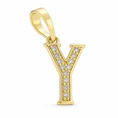 Y Harfi Zirkon Taşlı Minimal Kolye Ucu  - 14k Altın Kaplama - 8 x 17 mm