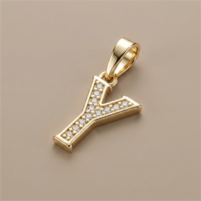Y Harfi Zirkon Taşlı Minimal Kolye Ucu  - 14k Altın Kaplama - 8 x 17 mm