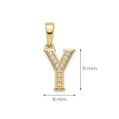 Y Harfi Zirkon Taşlı Minimal Kolye Ucu  - 14k Altın Kaplama - 8 x 17 mm