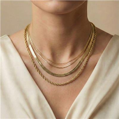 Yassı Balık Sırtı Kolye - 14K Altın Kaplama - 55 cm