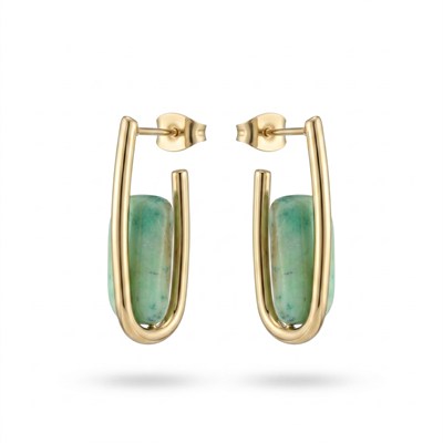 Yeşil Taşlı Küpe - 14k Altın Kaplama - 27 mm