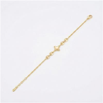 Yıldız Motif Zirkon Taşlı Çelik Bileklik - 14K Altın Kaplama - 17+3 cm