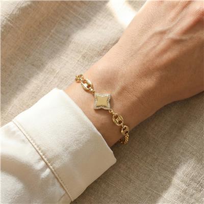 Yıldız Motif Zirkon Taşlı Çelik Bileklik - 14K Altın Kaplama - 17+3 cm
