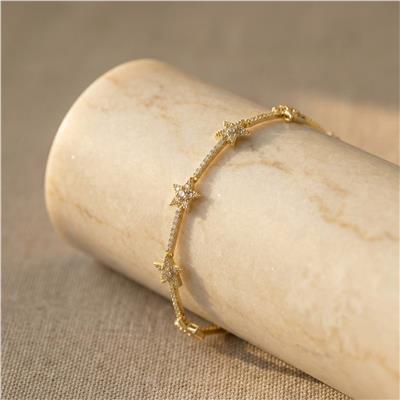 Yıldız Zirkon Taşlı Bileklik - 14K Altın Kaplama - 17 cm