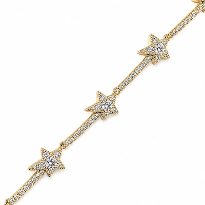 Yıldız Zirkon Taşlı Bileklik - 14K Altın Kaplama - 17 cm
