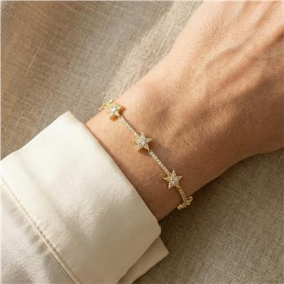 Yıldız Zirkon Taşlı Bileklik - 14K Altın Kaplama - 17 cm