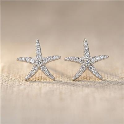 Yıldız Zirkon Taşlı Küpe - 925 Ayar Gümüş Çivili - Beyaz Altın Kaplama - 1 cm