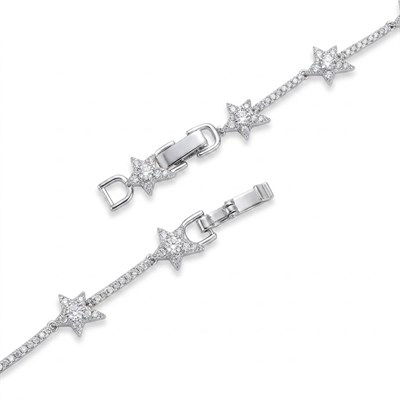 Yıldızlı Zirkon Taşlı Su Yolu Bileklik  - Beyaz Altın Kaplama - 17+2 cm