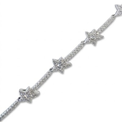 Yıldızlı Zirkon Taşlı Su Yolu Bileklik  - Beyaz Altın Kaplama - 17+2 cm