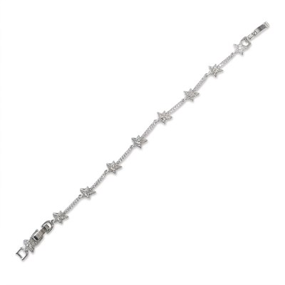 Yıldızlı Zirkon Taşlı Su Yolu Bileklik  - Beyaz Altın Kaplama - 17+2 cm