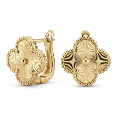 Yonca Desenli Çelik Küpe - 14k Altın Rengi Kaplama, 1,3 cm