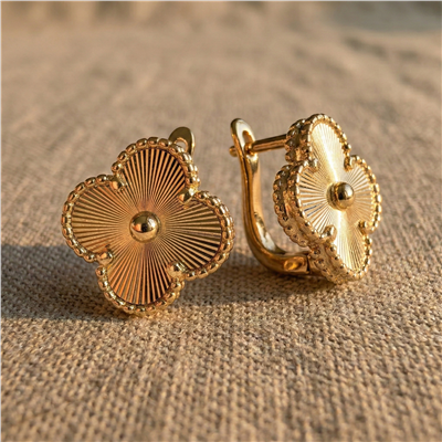 Yonca Desenli Çelik Küpe - 14k Altın Rengi Kaplama, 1,3 cm