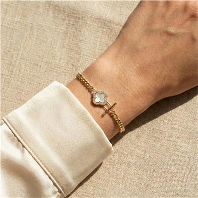 Yonca Figürlü Zincir Çelik Bileklik - 14K Altın Kaplama - 16+3 cm