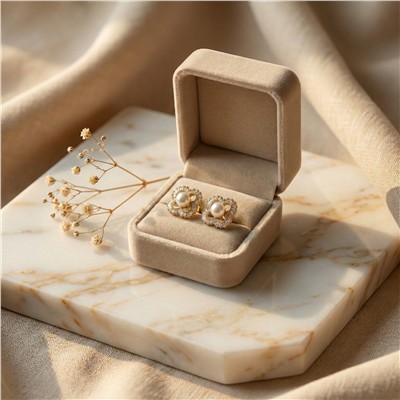 Yonca Form Halka İçinde İncili Küpe 14K Altın Kaplama - 18 mm