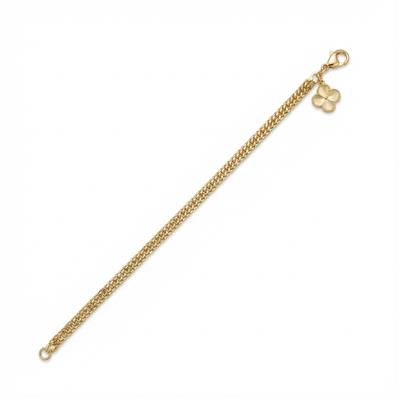 Yonca Uçlu Charm Hasır Zincir Çelik Bileklik - 14K Altın Kaplama - 19 cm