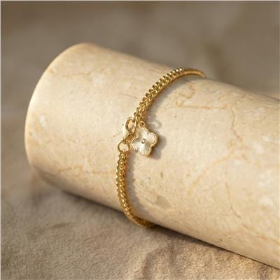 Yonca Uçlu Charm Hasır Zincir Bileklik - 14K Altın Rengi Kaplama,  19 cm