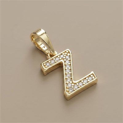 Z Harfi Zirkon Taşlı Minimal Kolye Ucu  - 14k Altın Kaplama - 8 x 16 mm