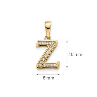 Z Harfi Zirkon Taşlı Minimal Kolye Ucu  - 14k Altın Kaplama - 8 x 16 mm