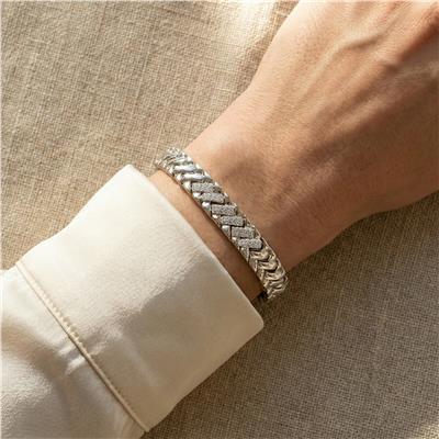 Zikzak Taş Detaylı Çelik Bileklik - Beyaz Altın Kaplama - 17+2 cm