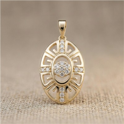 Zirkon Taş Detaylı Oval Kolye Ucu - 14K Altın Kaplama - 3 cm