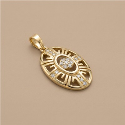 Zirkon Taş Detaylı Oval Kolye Ucu - 14K Altın Kaplama - 3 cm