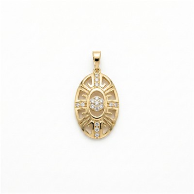 Zirkon Taş Detaylı Oval Kolye Ucu - 14K Altın Kaplama - 3 cm
