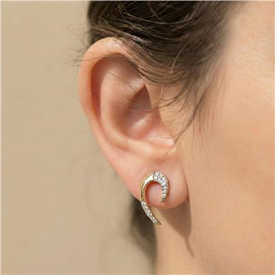 Zirkon Taşlı Hilal Küpe - 14K Altın Kaplama - 17 mm ve 21 mm