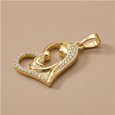 Zirkon Taşlı Kalp İçinde Anne Çocuk Kolye Ucu - 14K Altın Kaplama - 3 cm - 17 mm