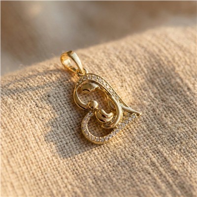Zirkon Taşlı Kalp İçinde Anne Çocuk Kolye Ucu - 14K Altın Kaplama - 3 cm - 17 mm