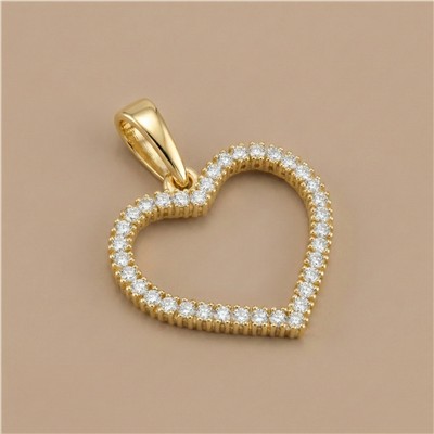 Zirkon Taşlı Kalp Kolye Ucu - 14K Altın Kaplama - 23 mm - 18 mm