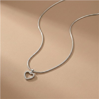 Zirkon Taşlı Kalp Uçlu Ezme Zincir 316L Çelik Kolye - Beyaz Altın Kaplama - 40+5 cm