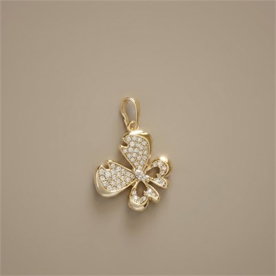 Zirkon Taşlı Kelebek Kolye Ucu  - 14k Altın Kaplama - 17 x 27 mm