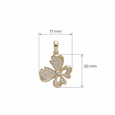 Zirkon Taşlı Kelebek Kolye Ucu  - 14k Altın Kaplama - 17 x 27 mm