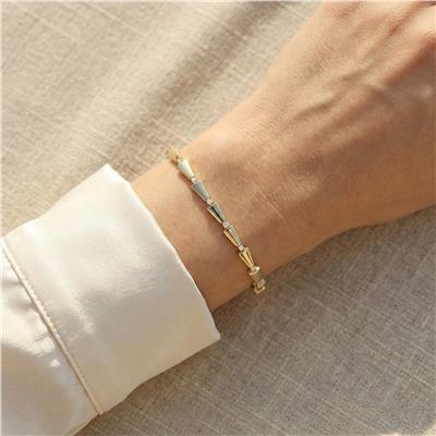 Zirkon Taşlı Konik Çelik Bileklik - 14K Altın Kaplama - 16+2 cm