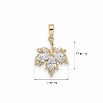 Zirkon Taşlı Yaprak Kolye Ucu  - 14k Altın Kaplama - 15 x 24 mm