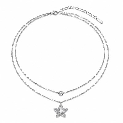 Zirkon Taşlı Yıldız Çelik Kolye  - Gümüş Rengi Kaplama - 40+5 cm