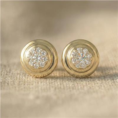 Zirkon Taşlı Yuvarlak Küpe - 14K Altın Kaplama - 1 cm