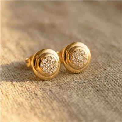 Zirkon Taşlı Yuvarlak Küpe (1 cm) - 14K Altın Rengi Kaplama