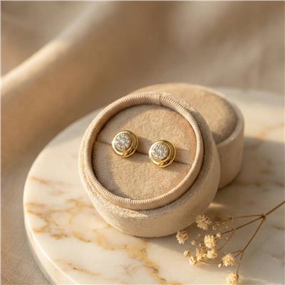 Zirkon Taşlı Yuvarlak Küpe - 14K Altın Kaplama - 1 cm