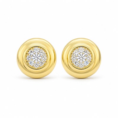 Zirkon Taşlı Yuvarlak Küpe - 14K Altın Kaplama - 1 cm