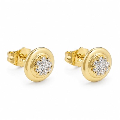 Zirkon Taşlı Yuvarlak Küpe - 14K Altın Kaplama - 1 cm