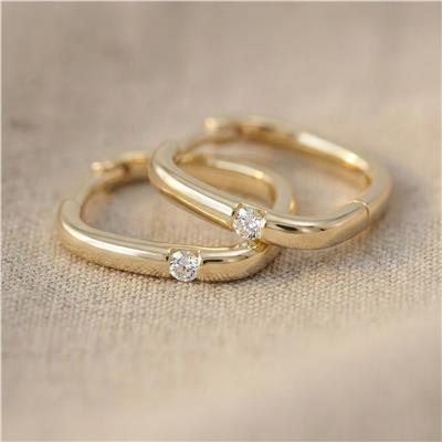 Zirkon Tektaş Detaylı Kare Halka Küpe  - 14K Altın Rengi Kaplama