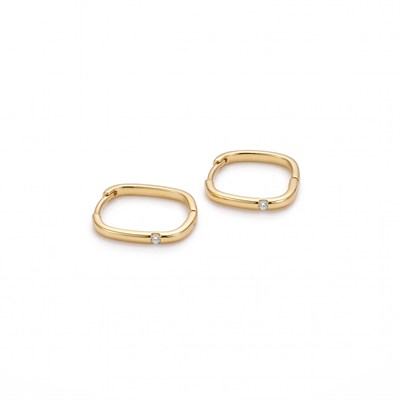 Zirkon Tektaş Detaylı Kare Halka Küpe - 14K Altın Kaplama - 2 cm