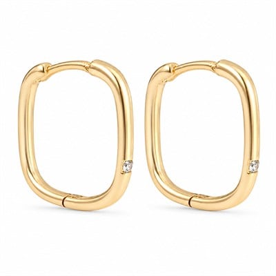 Zirkon Tektaş Detaylı Kare Halka Küpe - 14K Altın Kaplama - 2 cm