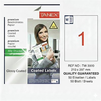 TW-2000 210x297 mm GLOSSY LASER ETİKET 