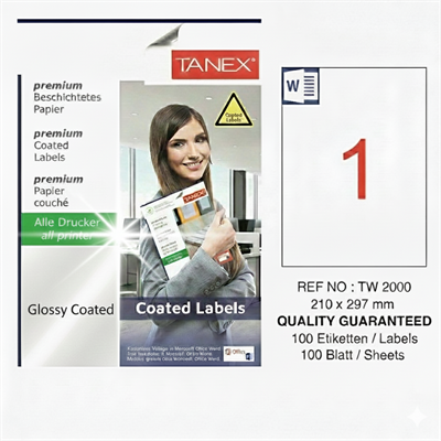 TW-2000 210x297 mm GLOSSY LASER ETİKET 