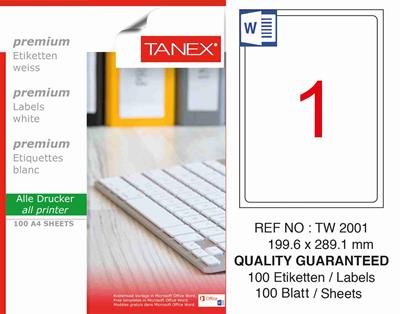 TW-2001 199,6x289,1 mm LASER ETİKET .