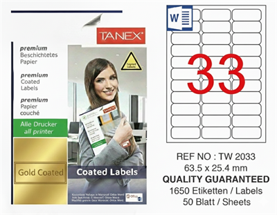 TW-2033 63,5x25,4 mm GOLD LASER ETİKET 
