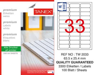 TW-2033 63,5x25,4 mm LASER ETİKET .